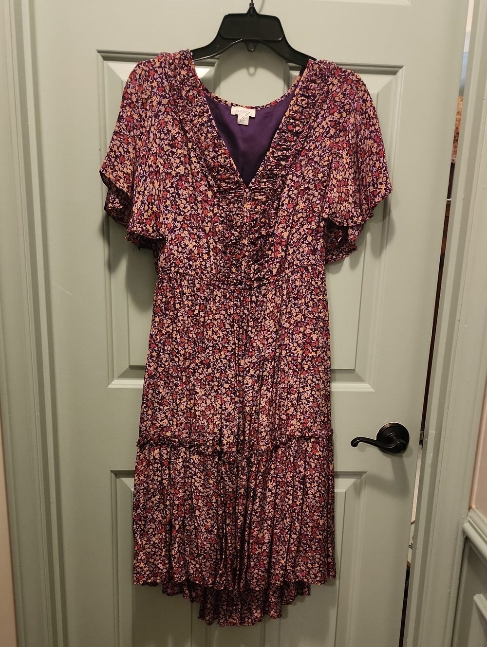 Sundance Purple Floral Midi Dress with Flutter Sleeves
